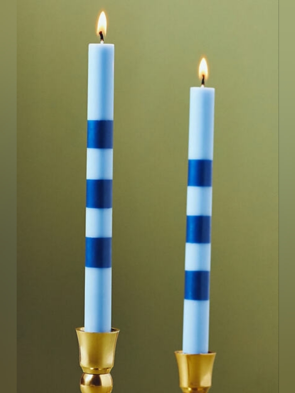 Anthropologie Striped Taper Candles Set of 2 Blue